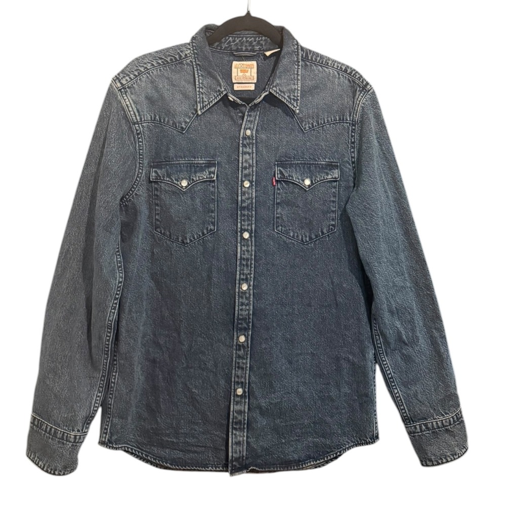 Levi's Premium Big E Barstow Western Denim Shirt Mens M Standard Fit Snap Button